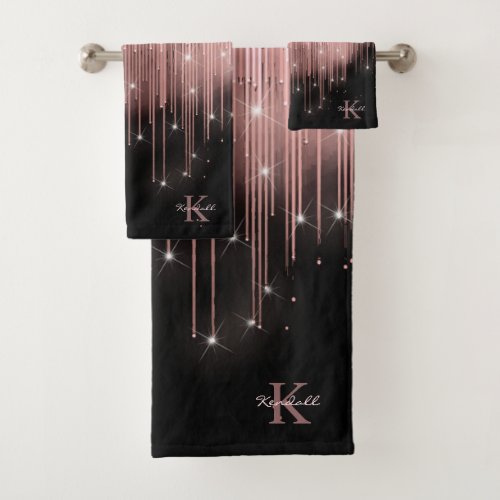 Cascading Lights Monogram Rose Gold ID789 Bath Towel Set