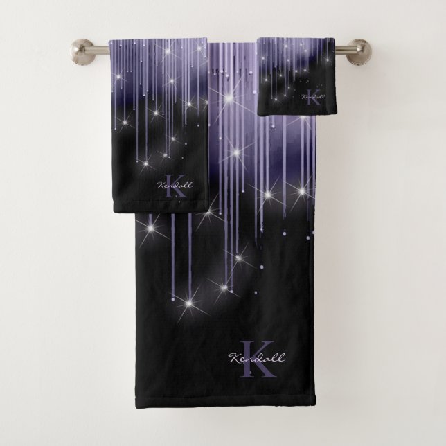 Cascading Lights Monogram Violet ID789 Bath Towel Set (Insitu)