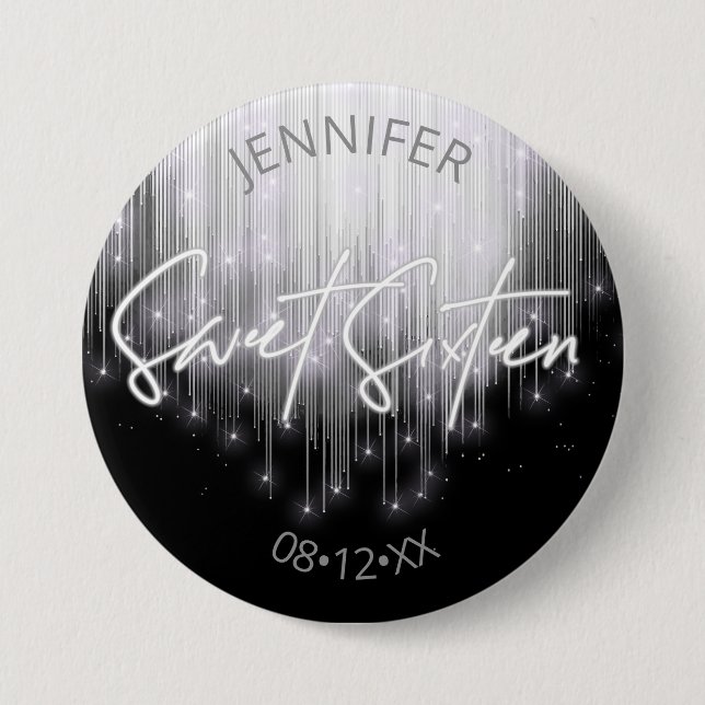 Cascading Lights Sweet 16 Black and White ID790 Button (Front)