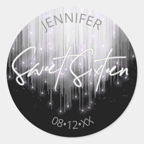 Cascading Lights Sweet 16 Black and White ID790 Classic Round Sticker