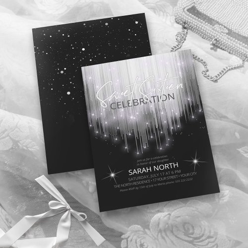 Cascading Lights Sweet 16 Black and White ID790 Invitation
