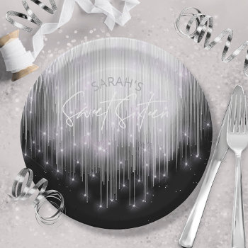 Cascading Lights Sweet 16 Black And White Id790 Paper Plates by arrayforhome at Zazzle
