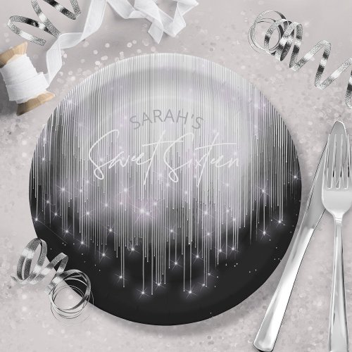 Cascading Lights Sweet 16 Black and White ID790 Paper Plates