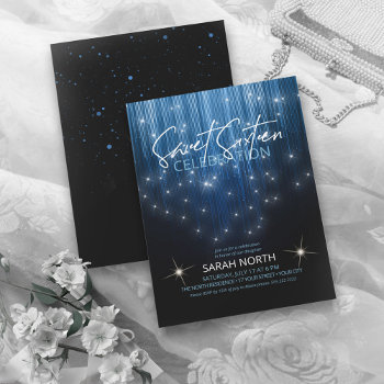 Cascading Lights Sweet 16 Blue Id790 Invitation by arrayforcards at Zazzle