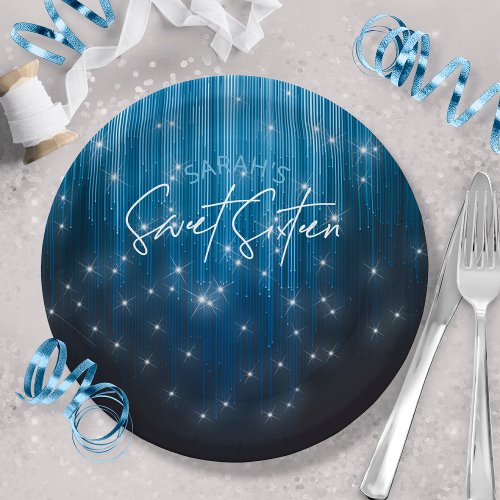Cascading Lights Sweet 16 Blue ID790 Paper Plates