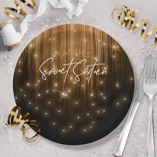 Cascading Lights Sweet 16 Gold ID790 Paper Plates