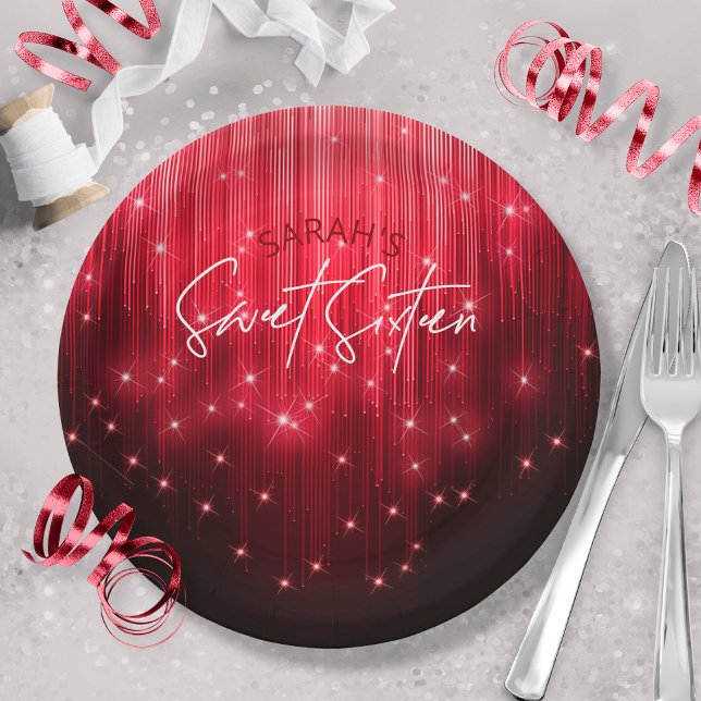 Cascading Lights Sweet 16 Red ID790 Paper Plates (Creator Uploaded)