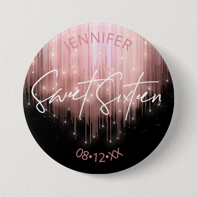 Cascading Lights Sweet 16 Rose Gold ID790 Button (Front)