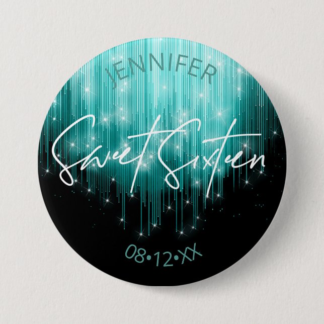 Cascading Lights Sweet 16 Teal ID790 Button (Front)