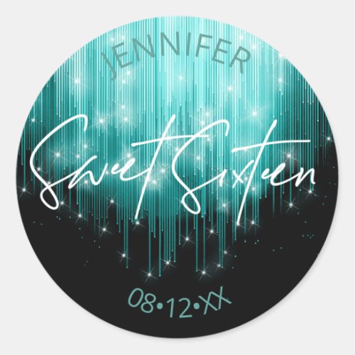 Cascading Lights Sweet 16 Teal ID790 Classic Round Sticker