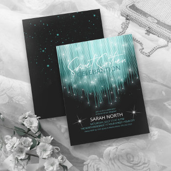 Cascading Lights Sweet 16 Teal Id790 Invitation by arrayforcards at Zazzle