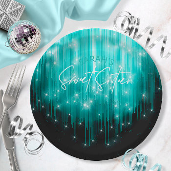 Cascading Lights Sweet 16 Teal Id790 Paper Plates by arrayforhome at Zazzle