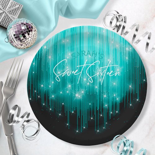 Cascading Lights Sweet 16 Teal ID790 Paper Plates