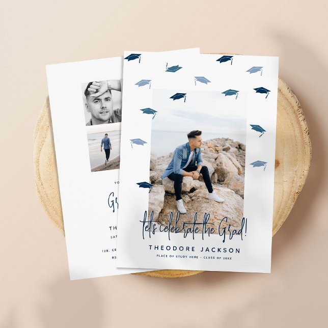 Cascading Mortarboards Photo Collage Graduation Invitation (Creator Uploaded)