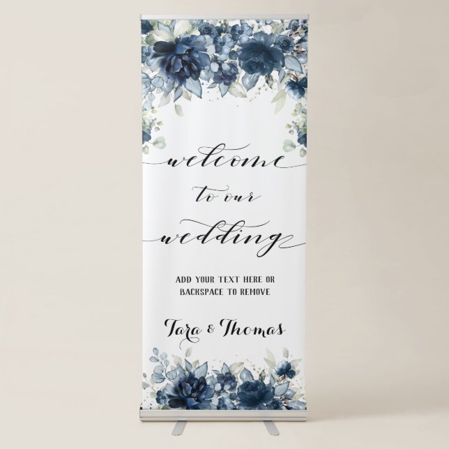 Cascading Navy Peonies Wedding Retractable Banner (Front)