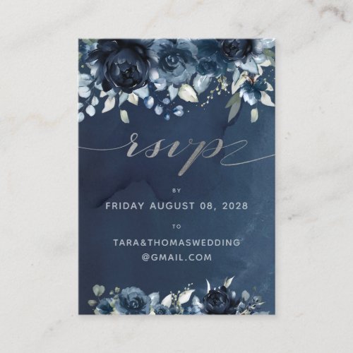 Cascading Navy Peony Wedding Online RSVP Enclosure Business Card