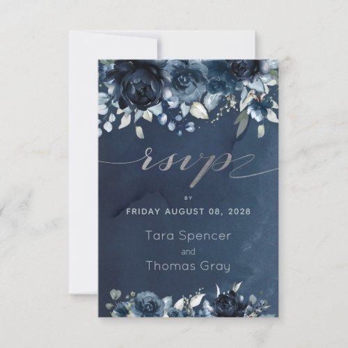 Cascading Navy Peony Wedding RSVP Mail Back