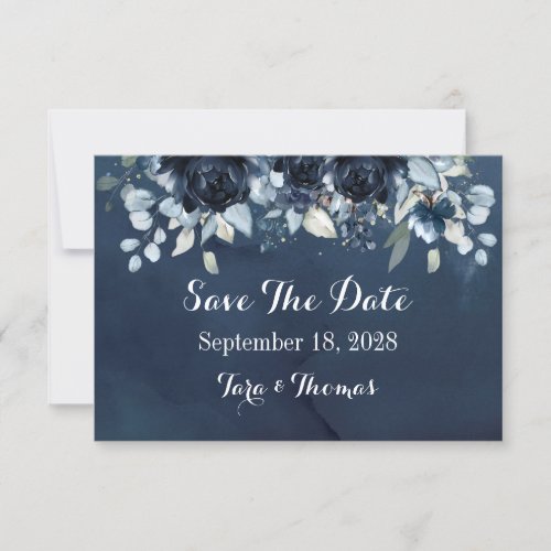 Cascading Peonies Navy Wedding Save The Date Card