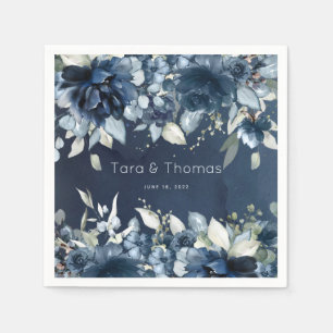 Cascading Peonies Wedding Navy Cocktail Napkins