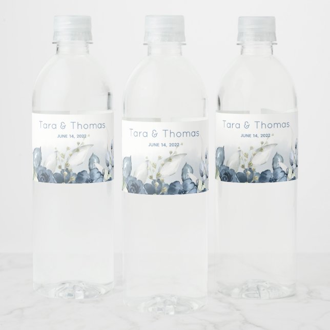 Cascading Peonies Wedding Water Bottle Label (Bottles)