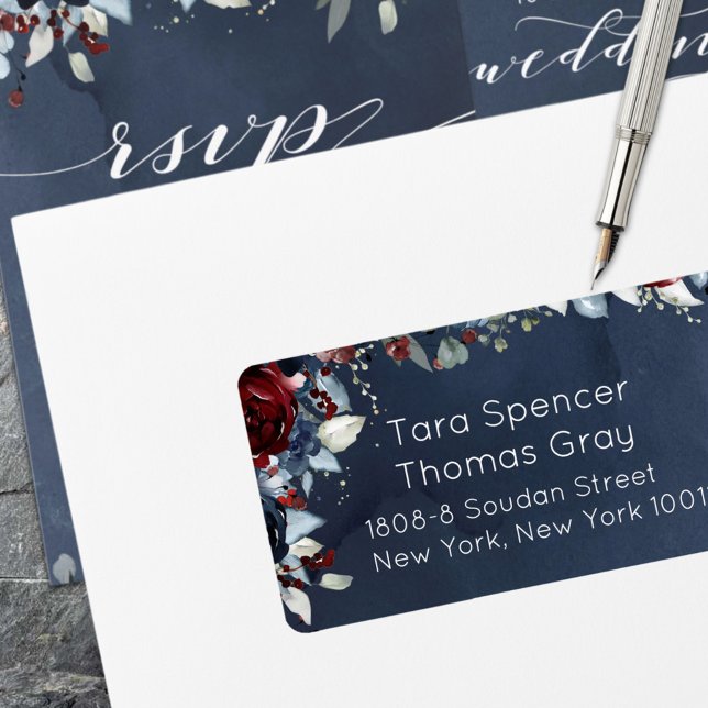 Cascading Peony Burgundy Navy Mailing Label (Creator Uploaded)