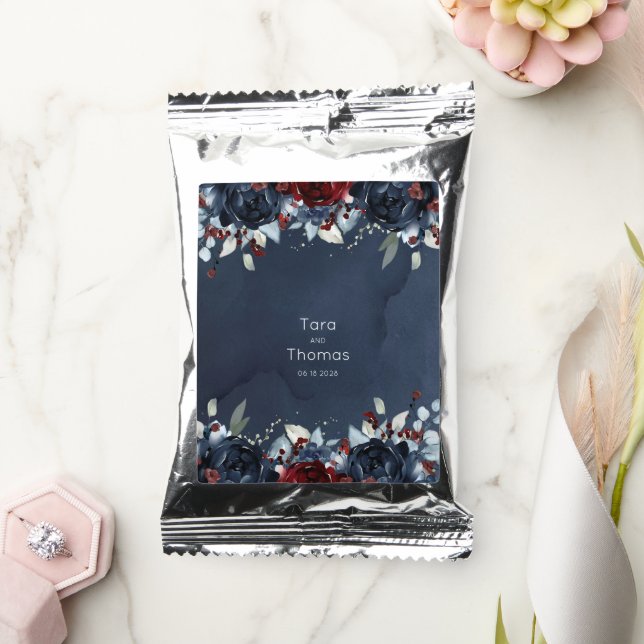 Cascading Peony Burgundy Navy Wedding Coffee Drink Mix (Wedding)