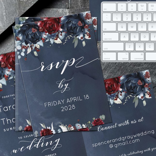 Cascading Peony Burgundy Navy Wedding Online RSVP (Creator Uploaded)