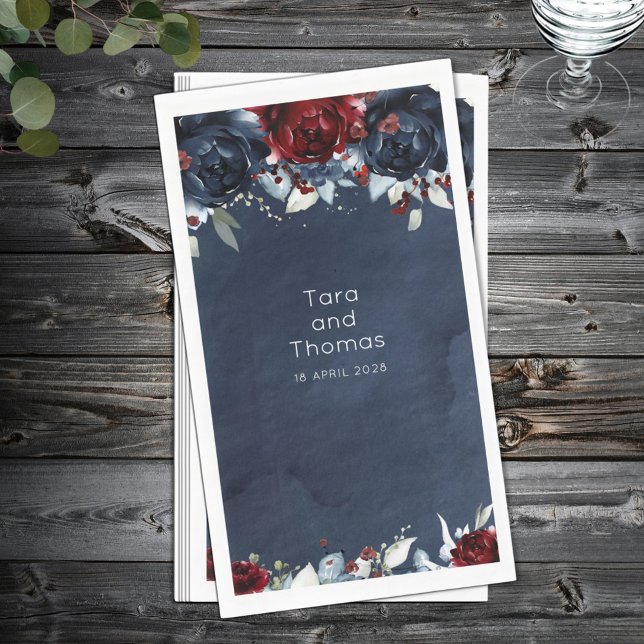 Cascading Peony Burgundy Navy Wedding Paper Guest Towels (Creator Uploaded)