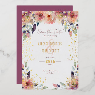 Cascading Pink Floral Wedding Save the Date Foil Invitation