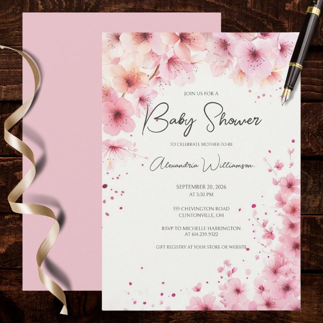 Cascading Pink Flowers Baby Shower Invitation (Creator Uploaded)