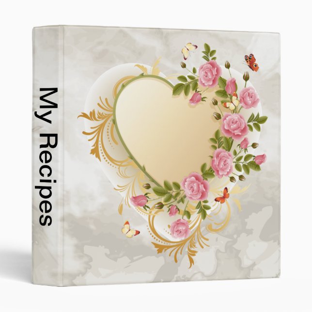 Cascading Roses Gold Heart Binder (Front/Spine)