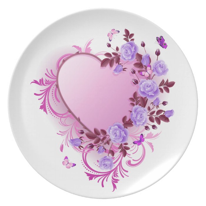 Cascading Roses Lavender Heart Plates