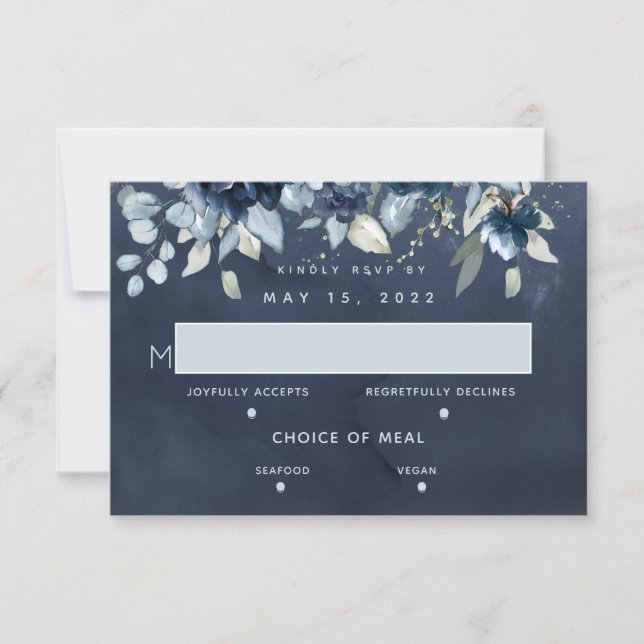 Cascading Roses Wedding 2 Meal Choice RSVP Card (Front)
