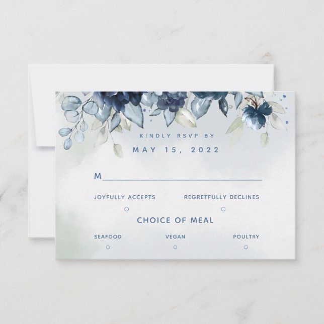 Cascading Roses Wedding 3 Meal Choice RSVP Card (Front)