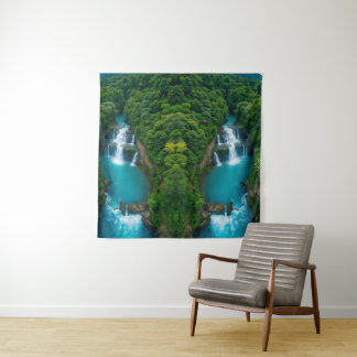 "Cascading Serenity – Jungle Waterfall  Tapestry