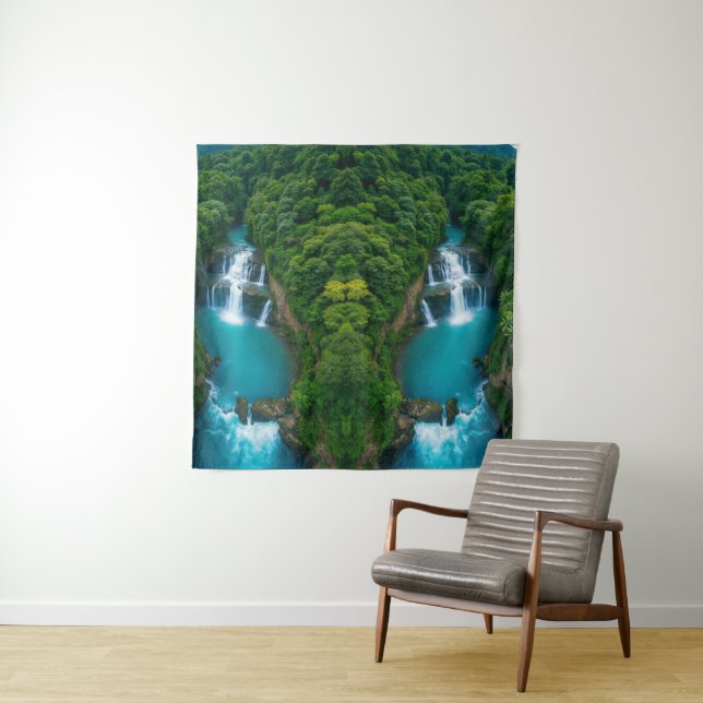 "Cascading Serenity – Jungle Waterfall  Tapestry (In Situ)