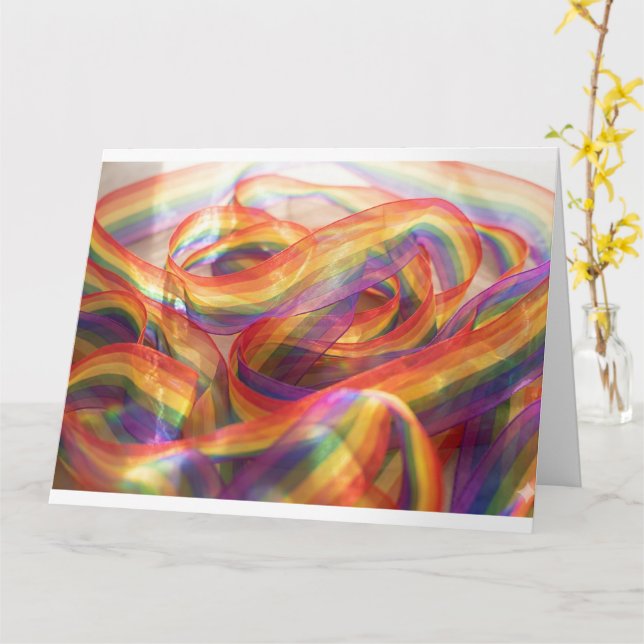 Cascading Sheer Rainbow Ribbon. card (Yellow Flower)