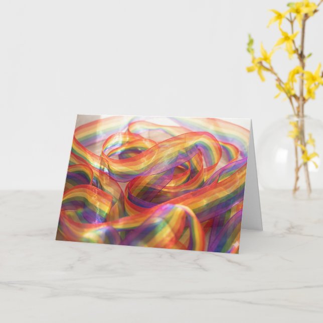 Cascading Sheer Rainbow Ribbon. card (Yellow Flower)
