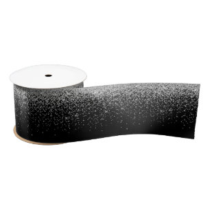 Cascading Silver Glitter Border Satin Ribbon