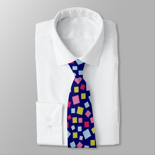 Cascading Squares - Dark Blue Neck Tie (Tied)