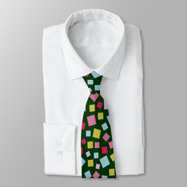 Cascading Squares - Dark Green Neck Tie (Tied)