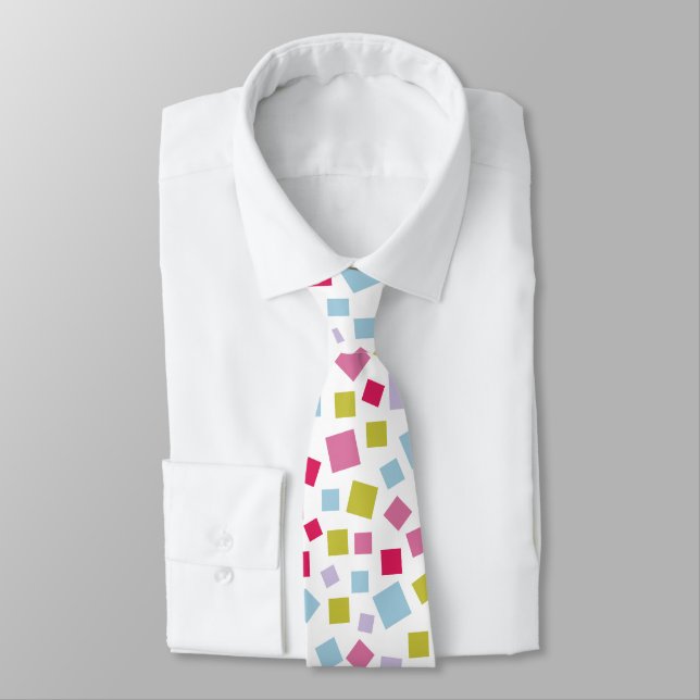Cascading Squares - on White Neck Tie (Tied)
