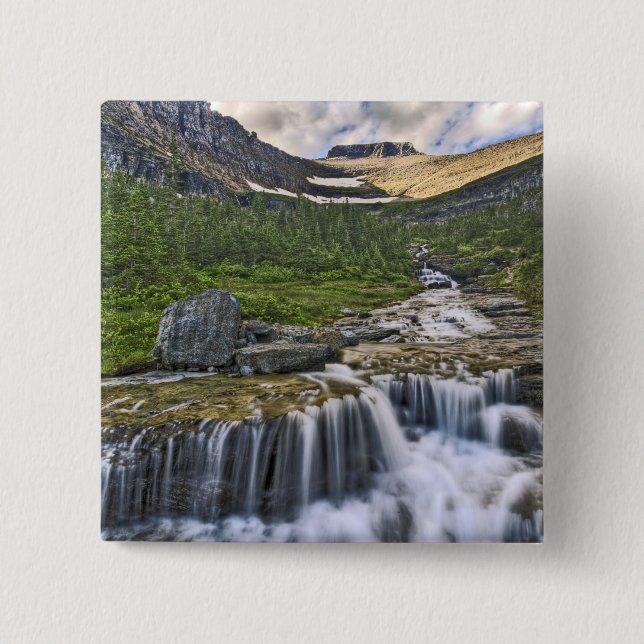 Cascading stream, Glacier National Park, Button (Front)