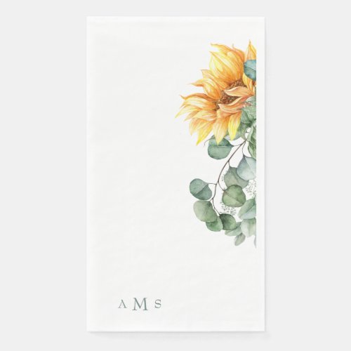 Cascading Sunflowers Greenery Sage Monogram  Paper Guest Towels