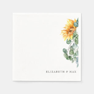 Cascading Sunflowers Greenery Sage Wedding Napkins