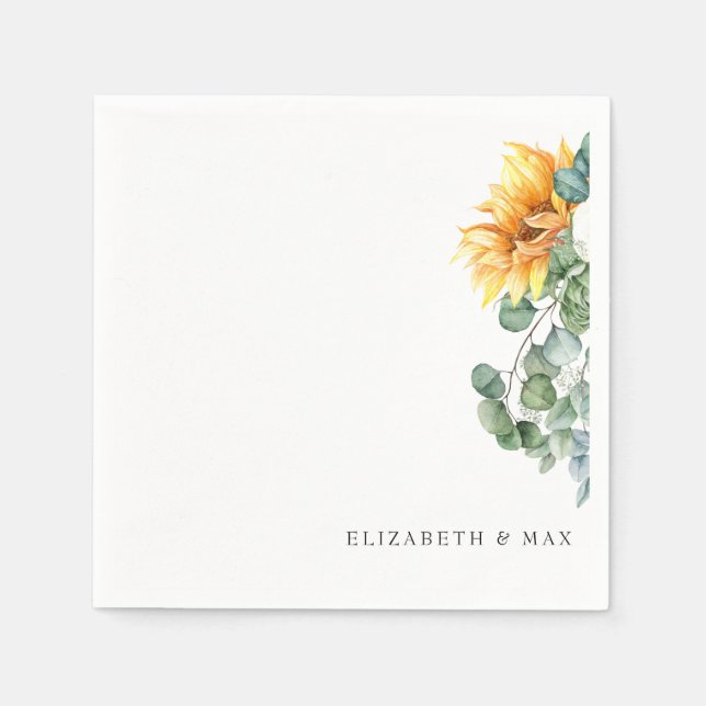 Cascading Sunflowers Greenery Sage Wedding Napkins (Front)