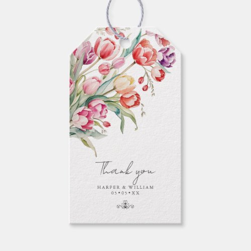 Cascading tulips spring wedding thank you gift tags