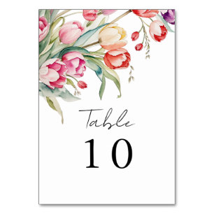 Cascading tulips wedding table number
