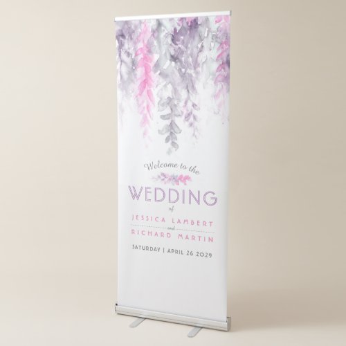 Cascading watercolor art pink gray custom wedding retractable banner