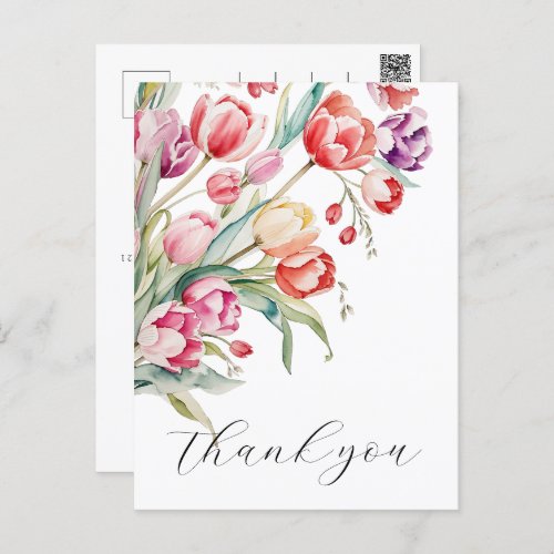 Cascading watercolor tulips thank you postcard